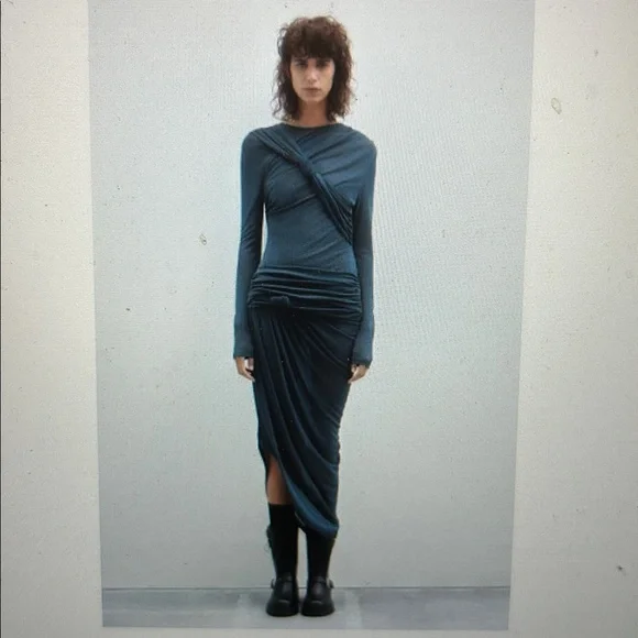ZARA BLUE/GRAY KNOTTED ASYMMETRIC DRESS - ZW COLLECTION - Picture 1 of 7